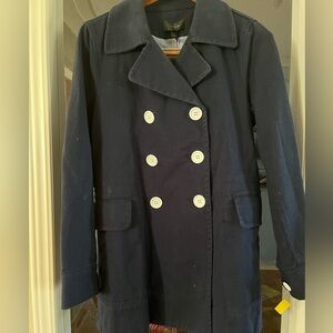 J.Crew Women Jacket Pea Coat 6 Navy Blue Heavyweight Twill Cotton Peacoat Preppy